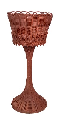 VNTG Victorian Wicker Plant Stand Pedestal Fernery Painted Rust Color 30  Tall