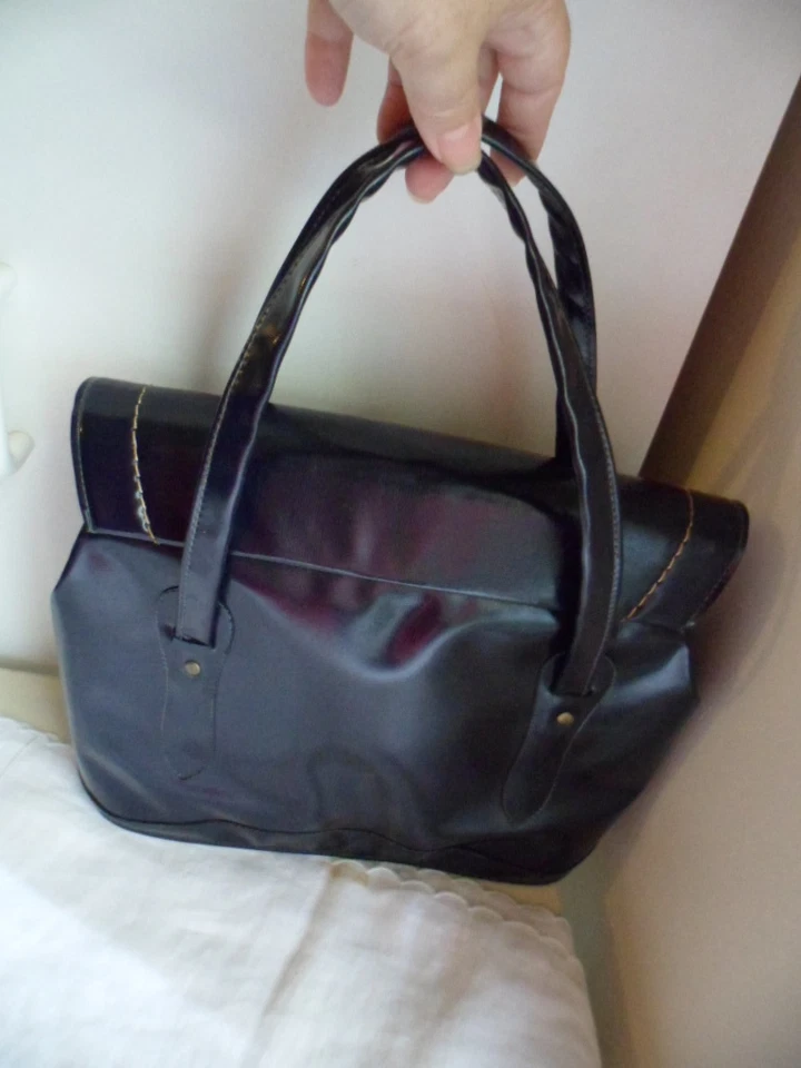 Rockabilly Vintage Años 50 Azul Marino Charol Bolso de Mano Pinup Monedero Foto 2 de 4