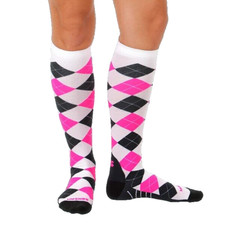 Compression Socks for Men Zensah Pink White Grey Argyle Size Large