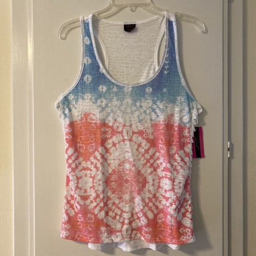Women's Jr Material Girl Active Red, White&Blue Slashed Distressed Tank Top Sz L