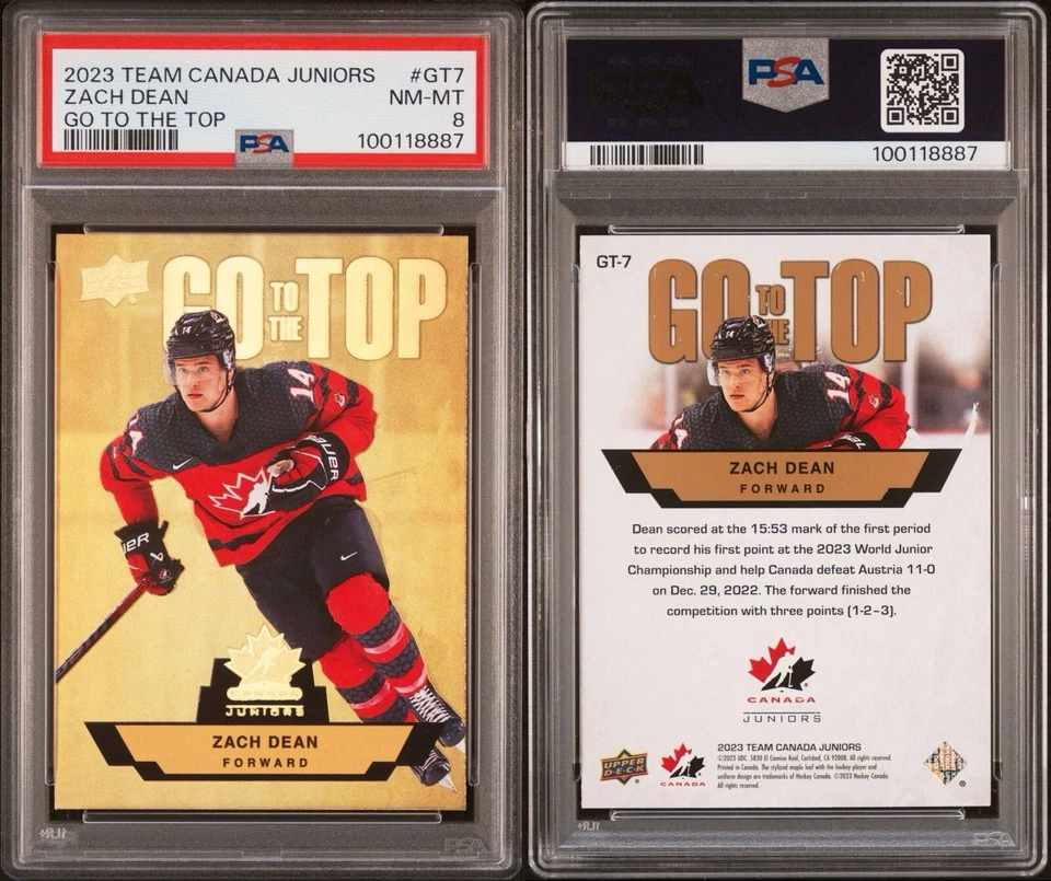 2023 Upper Deck Team Canada Juniors Go to the Top Zach Dean #GT-7 PSA 8 - Image 3 of 3