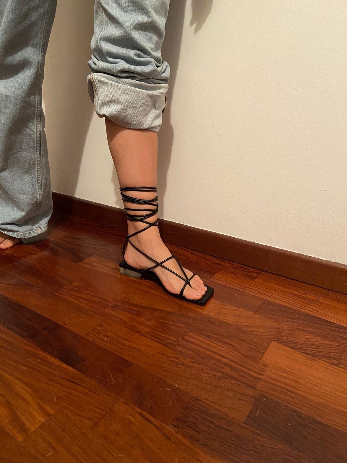 VERSACE Black Tassel Wrap Slave Sandals - Gold NIB image 8