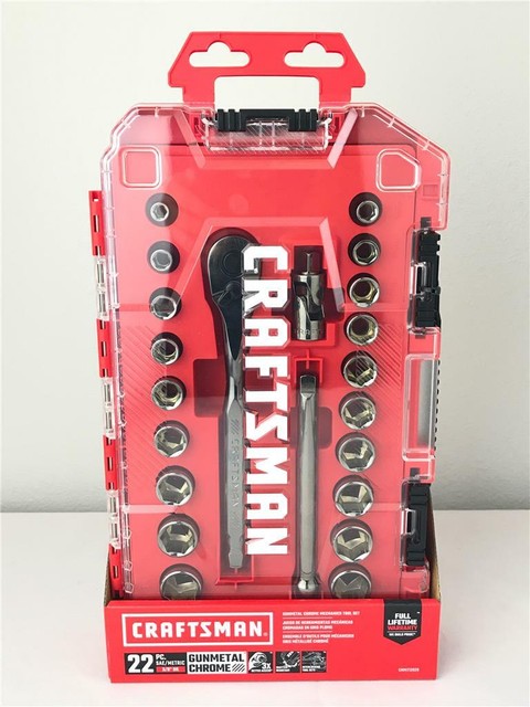 *CRAFTSMAN 22pc Gunmetal Chrome Mechanics Tool Set Standard SAE Metric