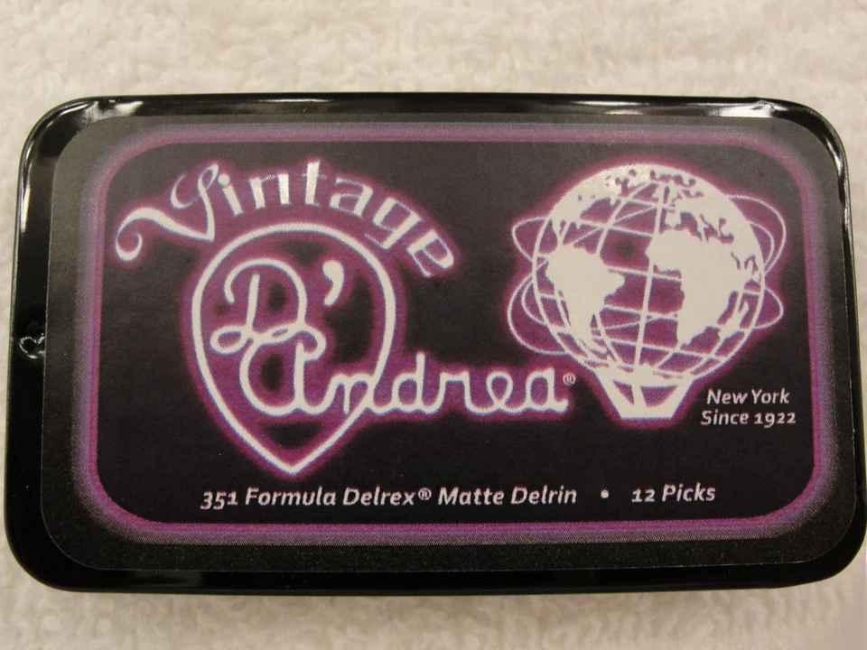 Selecciones de guitarra D'ANDREA 351 TNDX60 Delrex Delrin .60MM NARANJA 12 púas en lata Foto 2 de 2