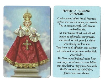 Katholische Gebetskarte Mit Medaille – Infant Jesus Of Prague, Laminiert, 5x8,8 Cm, Inkl. Gebetstext