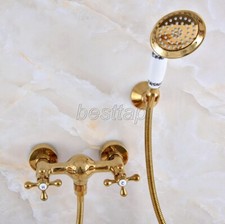 Gold Color Brass Wall Mounted Shower Faucet Set With Hand Held Sprayer sna967