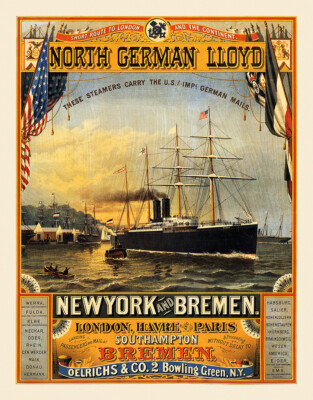 North German Lloyd New York Bremen London Havre Paris Dampfer Plakate A3 314