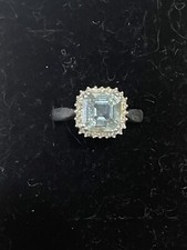 Beautiful Preowned Green Quartz W CZ Ring Sterling Cushion Sz 8 Wow 