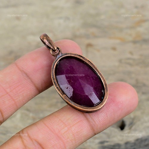 Womens day Sale Red Stone Stone Sister Boho Electroformed Bezel Pendant Copper - Picture 7 of 7