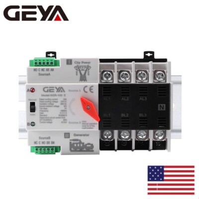 GEYA Automatic Transfer Switch 4P 100A 110V Grid to AC generator Dual Power RAIL