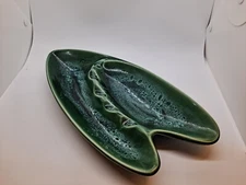 MCM Vintage Leaf Shaped Green Ashtray Ceramic 12x6 Inches