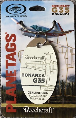 PLANETENSCHILDER : BEECHCRAFT G35 BONANZA : N35BE : WEISS / GOLD ZWEIFARBIGES ETIKETT