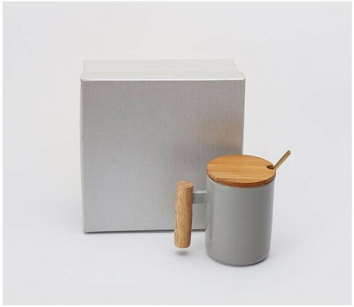 High quality ceramic coffee mug comes with bamboo lid, stainless steel spoon - Picture 3 of 5
