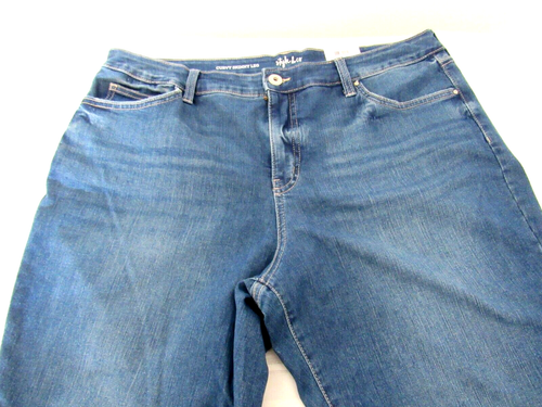 JEANS DE MUJER ESTILO & CO AZUL CURVILÍNEO PIERNA MEDIA ENVEJECIDA TALLA 18 NUEVOS CON ETIQUETAS - Imagen 3 de 7