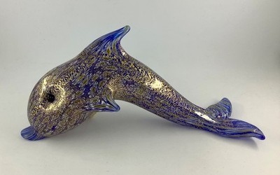 ''Gold Rhapsody Dolphin'', bezaubernde Murano Glasfigur Delphin mit Goldakzenten