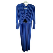 Vintage Oscar De La Renta Women's Blue Pleated 80s 90s Dress Size Small 