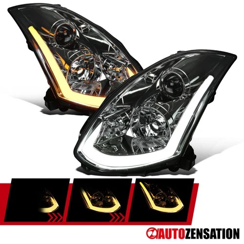 Fit 2003-2007 Infiniti G35 Coupe Smoke HID Projector Headlights LED Sequential