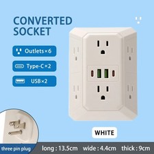 Wall Outlet Extender 6 AC Outlets 2 USB 2 USB-C Surge Protector Adapter