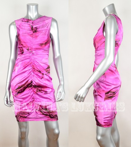 VERA WANG DRESS WAVE PRINT SILK BLEND SLEEVELESS RUCHING DETAIL $1,095 sz 6 - Picture 2 of 6