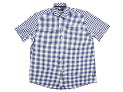 C. COMBERTI Hemd Herren 44 XL Kariert Blau-weiß Kurzarm Kent Baumwolle