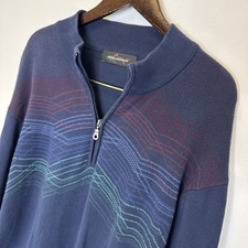 Greg Norman Mens Navy Blue Chevron Quarter Zip Golf Sweater XL