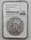 2024 W Burnished American Silver Eagle Dollar Coin NGC Ms70 West Point Spotting
