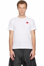 Comme Des Garcons Tee crew neck T-shirt Top Men  s White Play-heart Cotton L