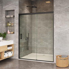 Matte Black Framed Sliding Shower Door 44-48" W x 72" H, Space-Saving Design