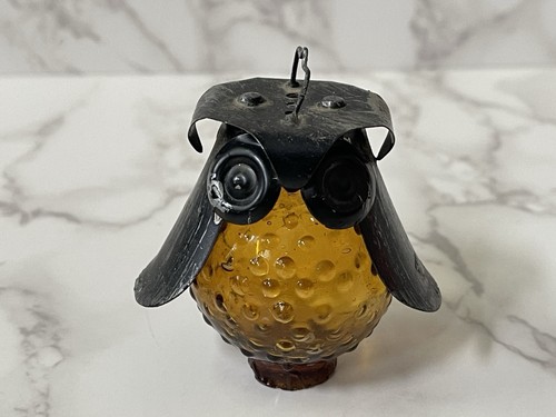 VTG MCM Brushed Metal Owl Salt & Pepper Shakers w/ Stand - Picture 10 of 10