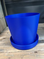 24cm Plant Pot with Drip Tray Indoor 3D Printed Plant Pot Large Plant Pot Blue