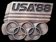 JL29141 REALLY NICE VINTAGE  1988 USA OLYMPICS  BADGE BRASSTONE BELT BUCKLE