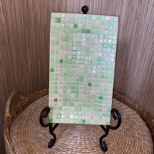 Vintage 60’s Re MCM Mosaic Tile Tray / Centerpiece~ Greens Lime Mint Brass Base~ - Bild 2 von 9