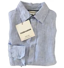 THOM AARON HIDDEN BUTTON-DOWN 100% LINEN SHIRT SKY BLUE SIZE MEDIUM 