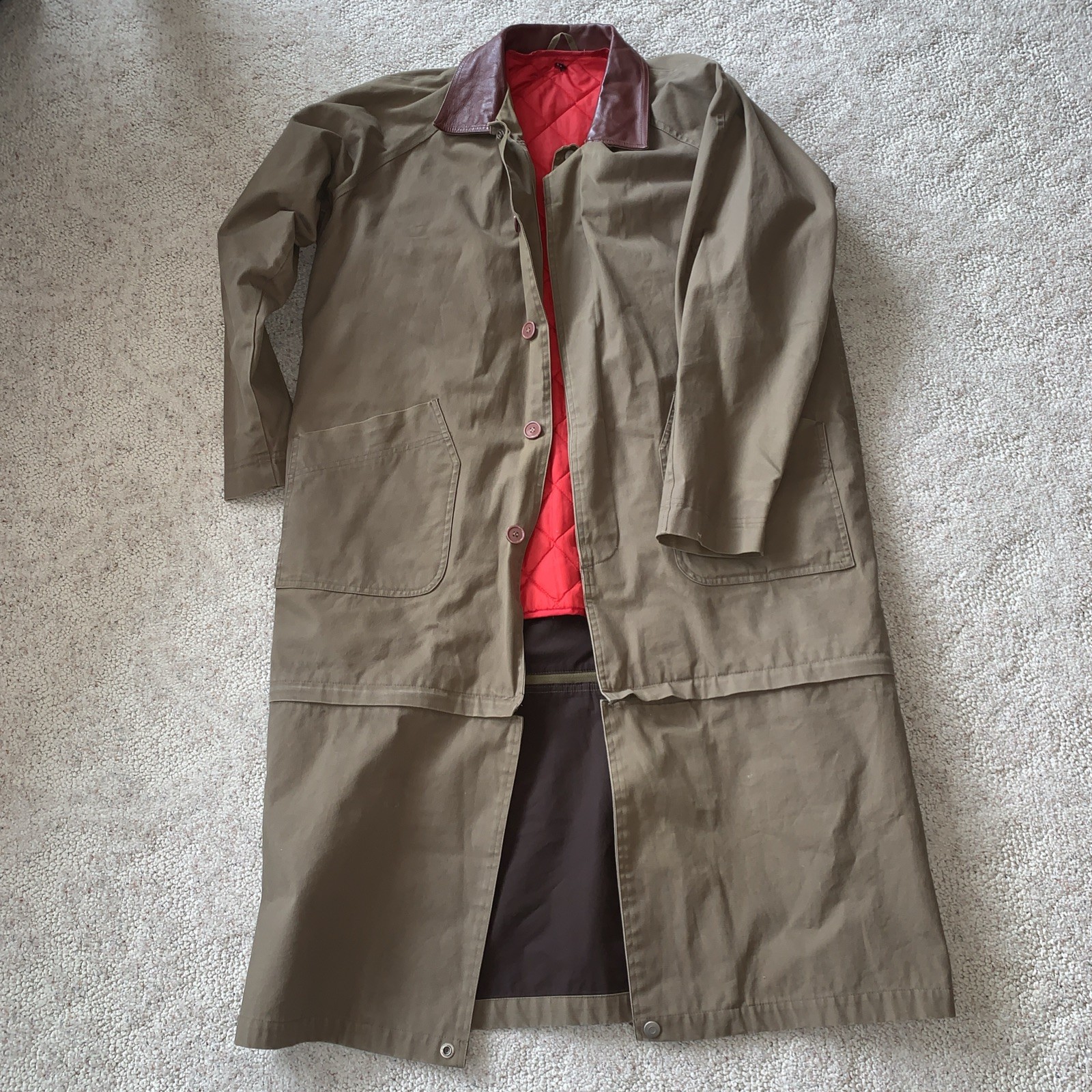Vintage Y2K Marlboro Mens Western Duster Trench Coat Rain Sz L Army Green