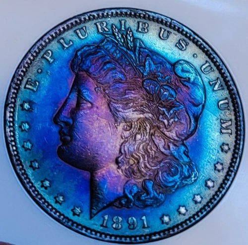 1891- P Morgan Silver Dollar   MS++ . PCI 64 ++ SLAB/ VIBRANT COLORS