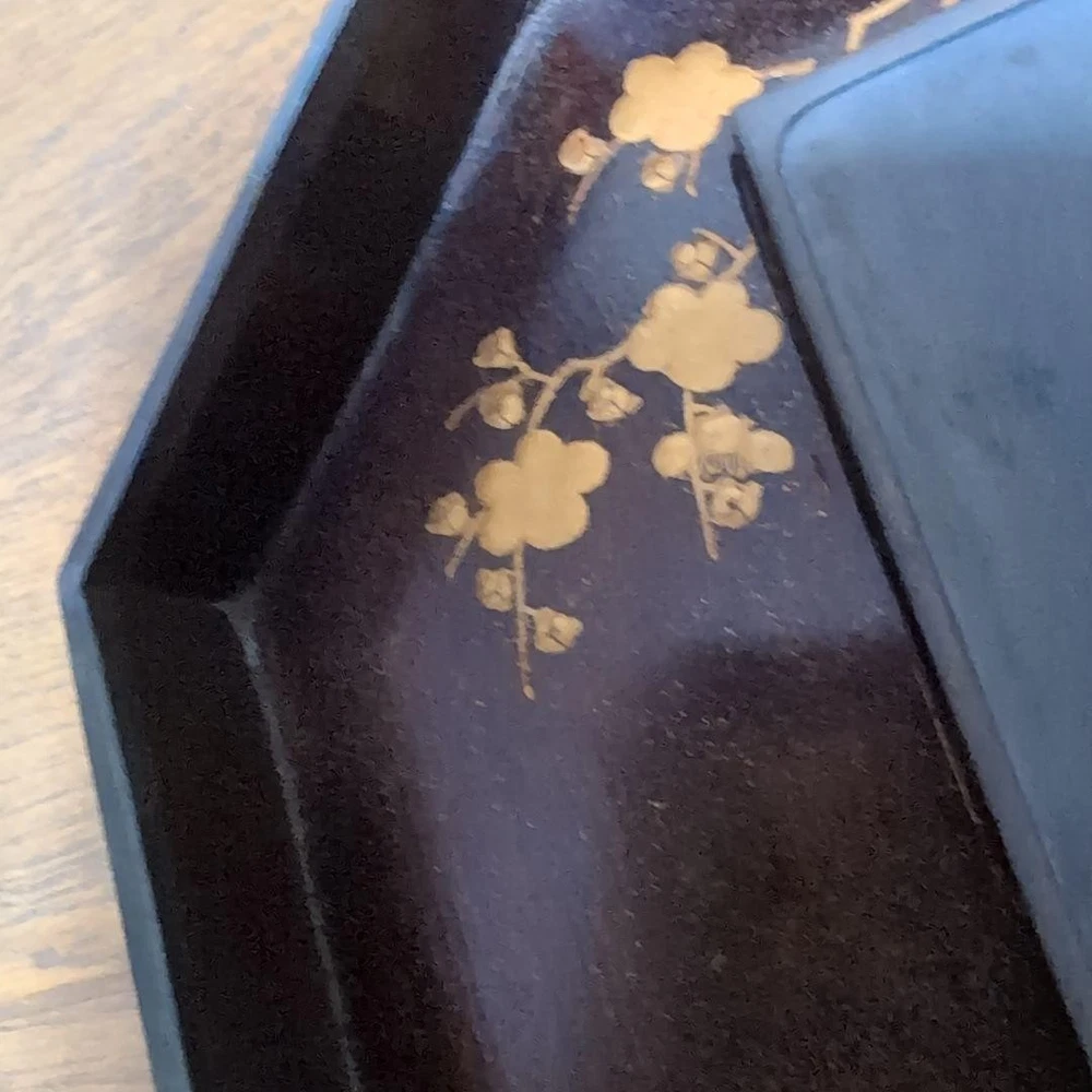 Jubako Bento Box Japanese Octagonal inkstone box with makie pear finish lacquer