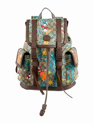 Gucci Donald Duck GG Supreme Medium Backpack Adjustable Strap Gold Hardware