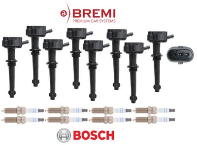Ignition Coil Bremi + Spark Plug Double Iridium Bosch OEM (8set) for Jaguar