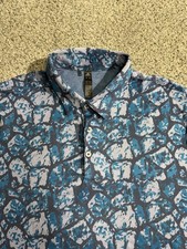 Adidas Golf Polo Shirt All Over Print Geometric Camo Blue Short Sleeve Men's XL