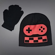 Kids Gamer Winter Beanie Knit Hat & Gloves Set One Size Fits Most