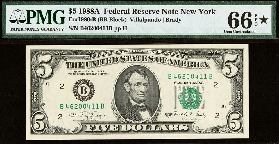 1988A $5 Federal Reserve Note PMG 66EPQ - 4 Gem Different Blocks BA BB BC BD - Image 4 of 4
