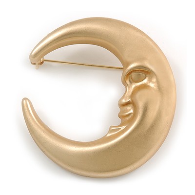 Mattgoldene Mond/Sichel Brosche - 50 mm hoch