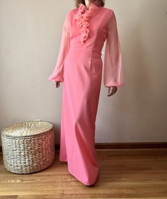 strapless open back dress Veda Long Sleeve Floral Tiered Ruffle Maxi Dress Pink