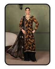 New Collection Black Faux Georgette Kurta Palazzo With Dupatta For Party Wear