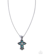Paparazzi Celestial Color - Blue- Turquoise Stones - Cross - Necklace & Earring