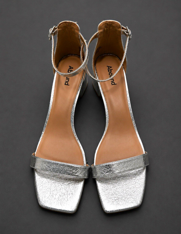 Abound Women's 13 Silver Leather Ankle Strap Square Toe Buckle Block Heels