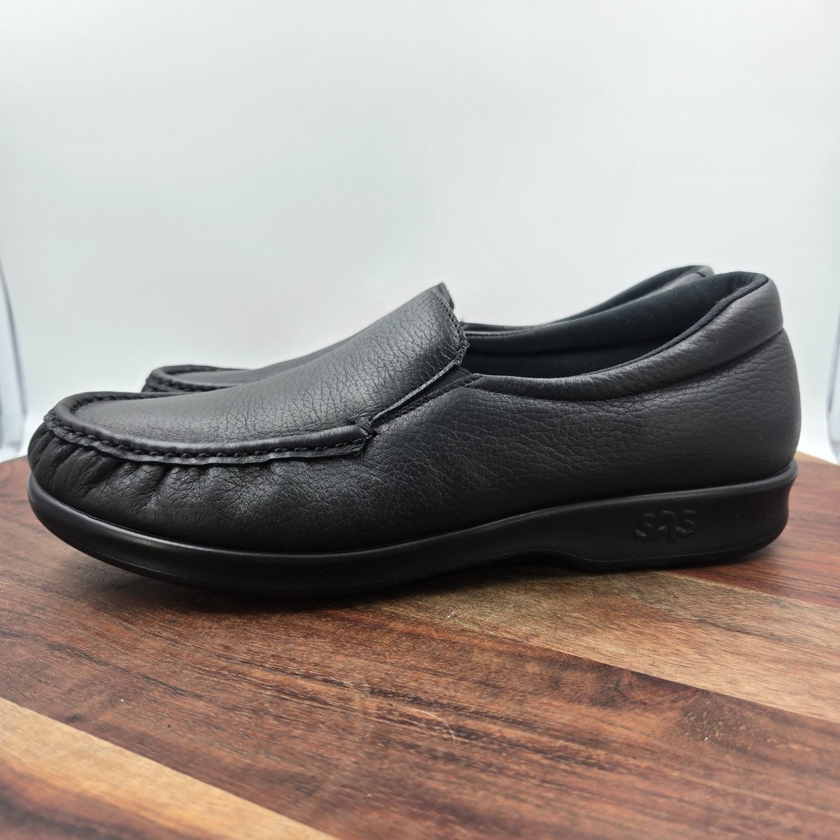 SAS Twin Shoes Women's 10.5M Black Leather Slip On Moc Toe Loafers Career Flats View 5