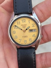 RARE Vintage Seiko 5 Automatic 7009 Military Golden Yellow Dial   Day/Date Mens