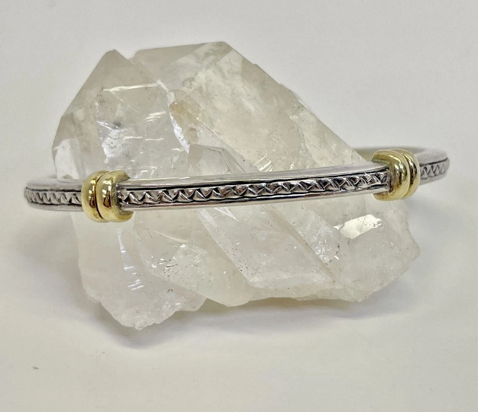 SCOTT KAY 925 SILVER & 18KT Y. GOLD CUFF BASKET-WEAVE 6.75” BRACELET #87 - Image 2 of 4