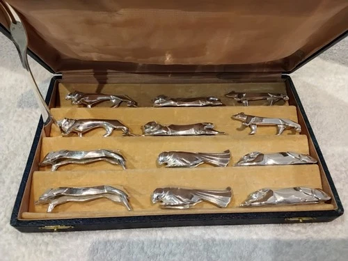 1930 silver-plated 12 knife rests Christofle Gallia animal figurines Sandoz